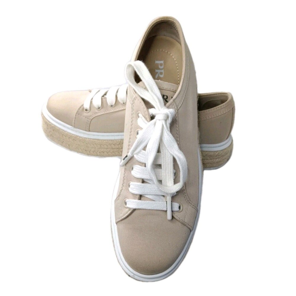 Prada Espadrilles Platform Shoes Beige Canvas  Sneakers Women's Size 39 - Picture 4 of 15